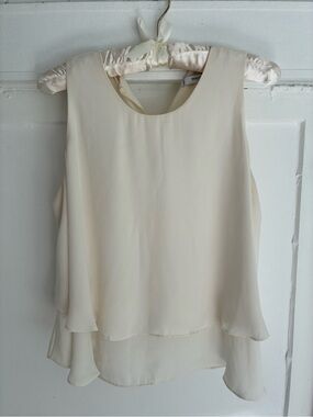 Mango brand xs Ivory Layered Chiffon Sleeveless Topcute covered button detail